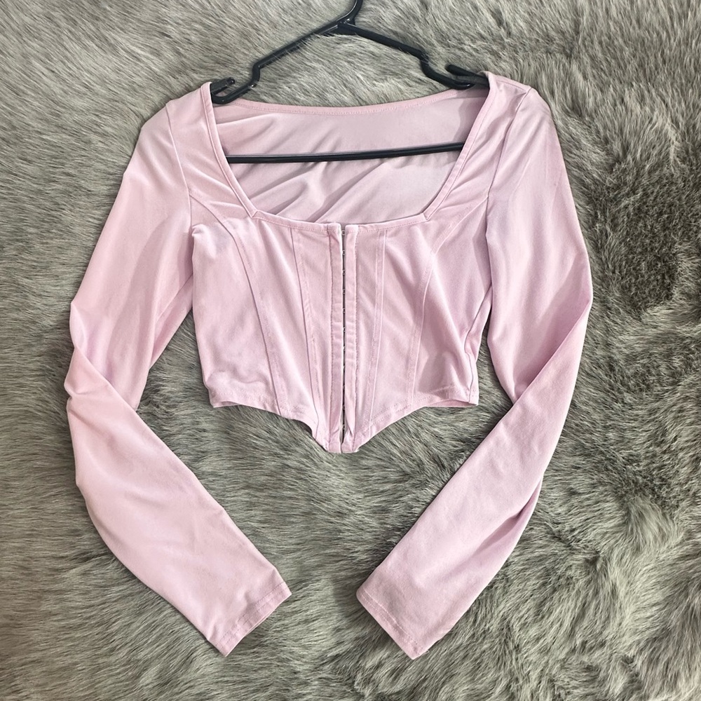 SHEIN Light Pink Long Sleeve Crop Top